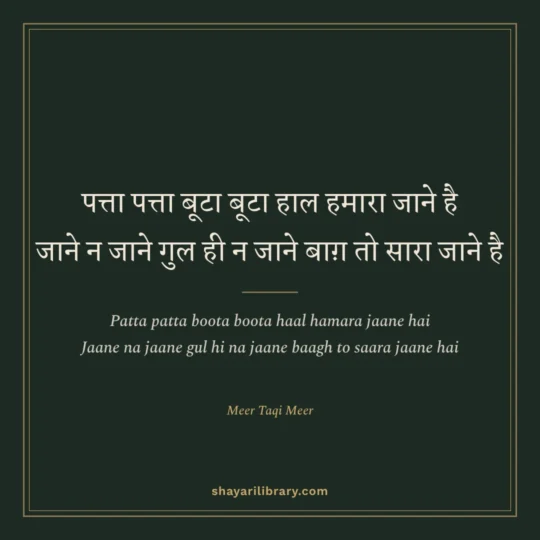 Mirza Ghalib Shayari photo: Patta patta boota boota haal hamara jaane hai